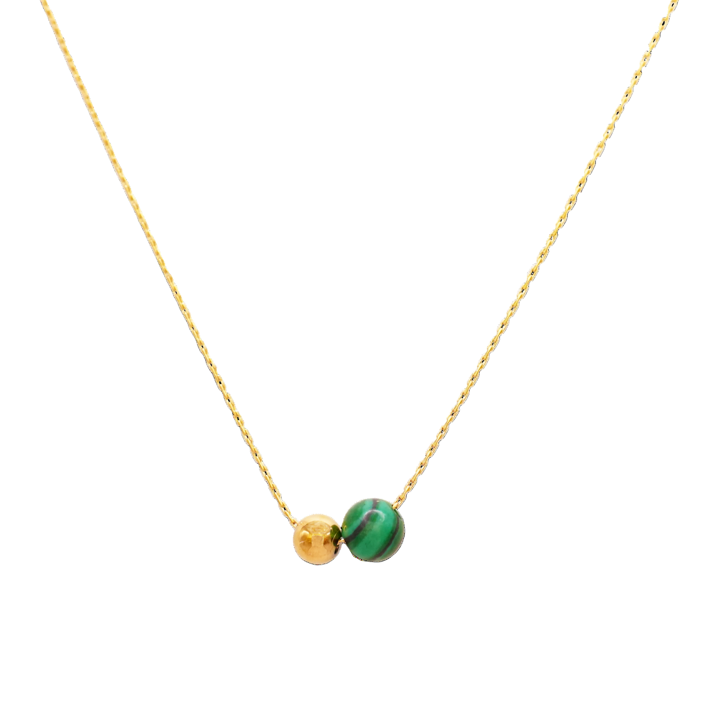 Zarte Halskette mit goldenem Plättchen & grünen Schmuckstein