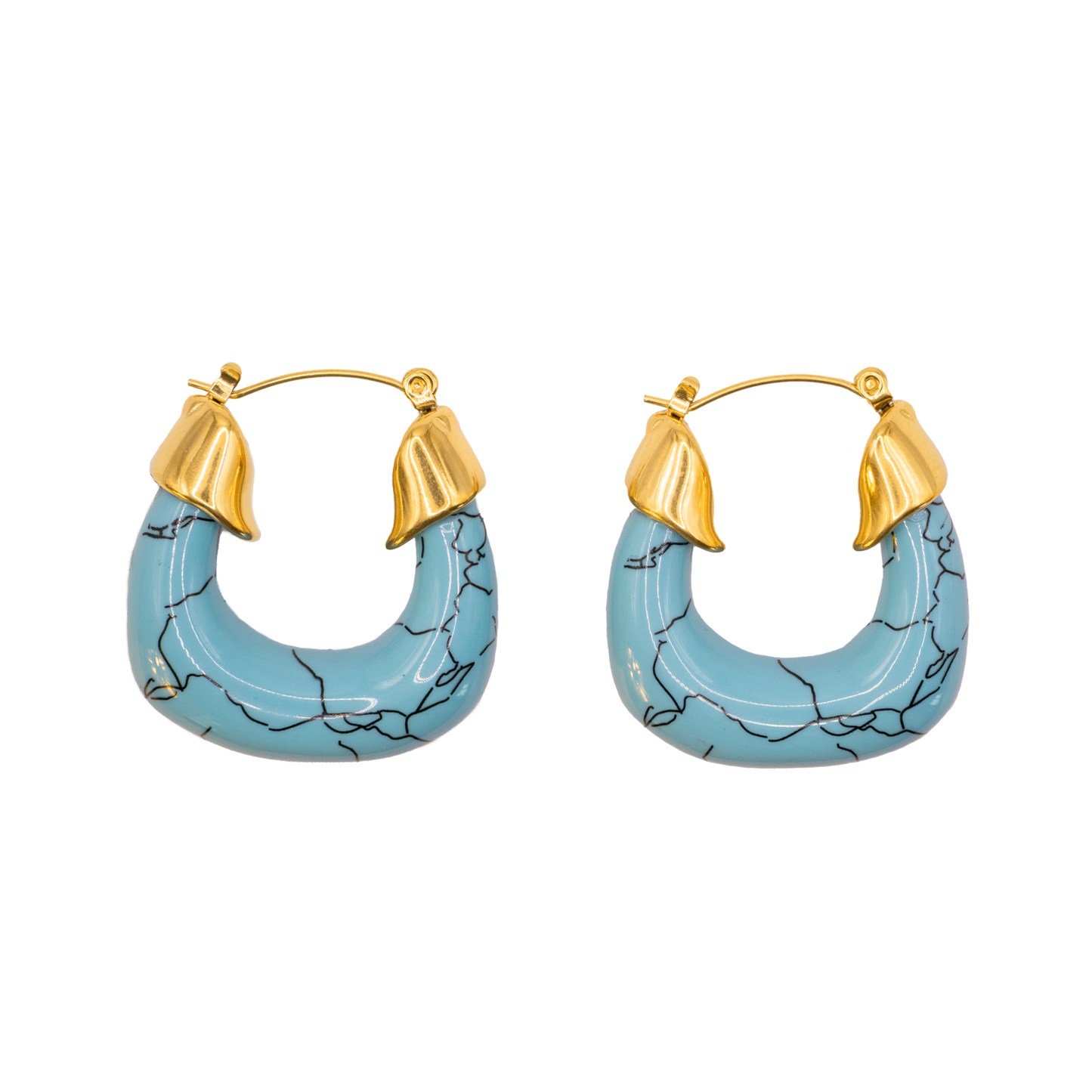 Türkis Creolen mit goldenen Kappen