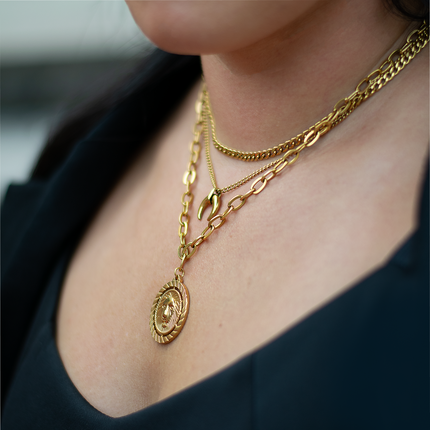 Halskette mit antikem Löwen-Medaillon