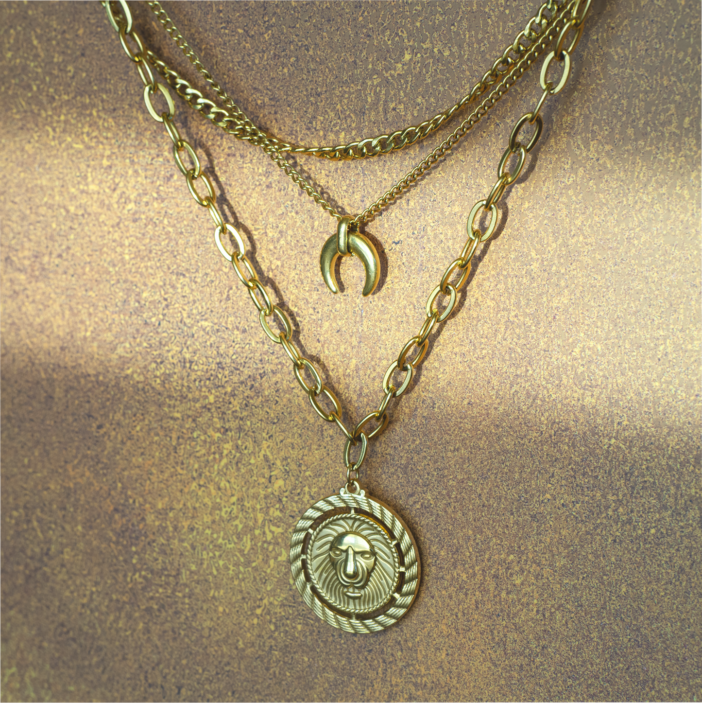 Halskette mit antikem Löwen-Medaillon