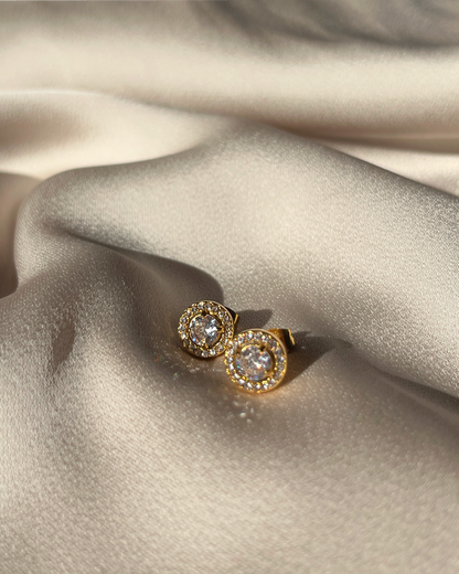 Круглі сережки-гвоздики з паве-краєм