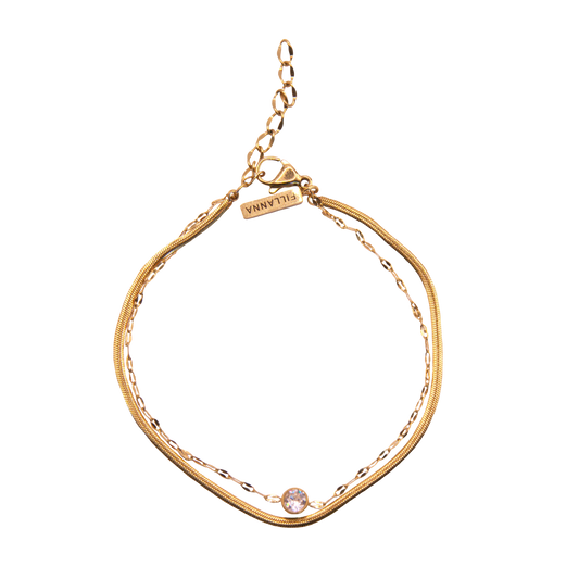 Zartes mehrreihiges Armband mit Solitär - Zirkonia