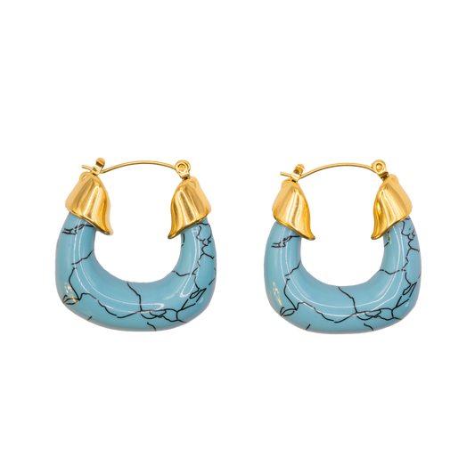 Türkis Creolen mit goldenen Kappen