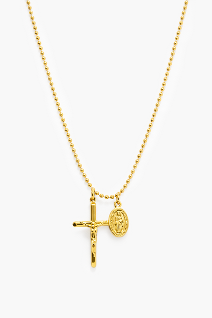 Herren-Halskette mit Kreuz & Medaille