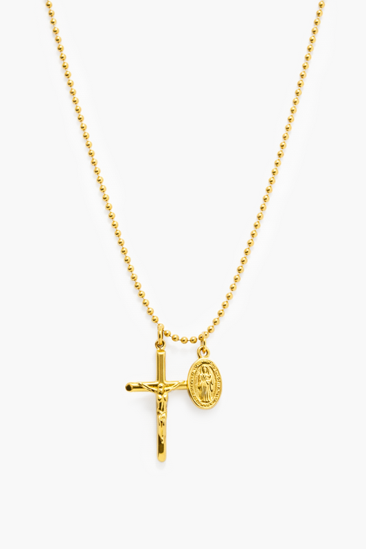 Herren-Halskette mit Kreuz & Medaille